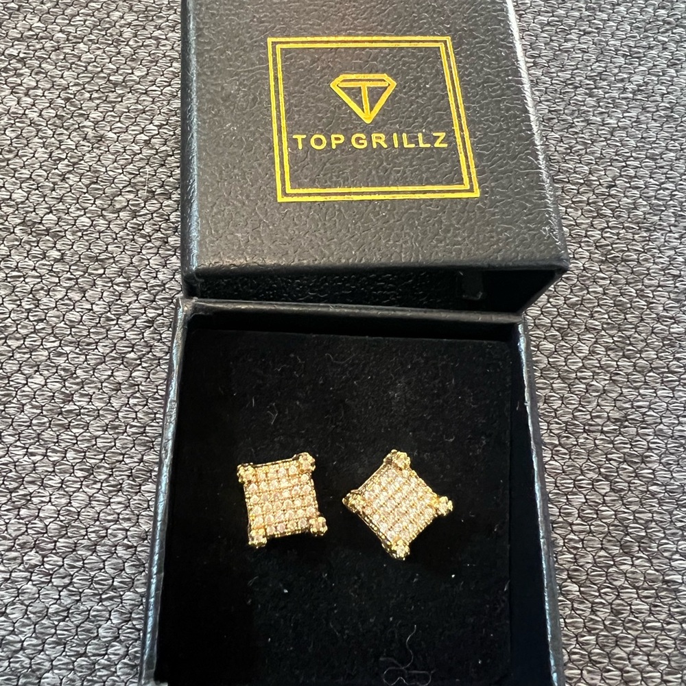 Silver with Gold plated Square Earrings by Top Grillz Hip Hop fashion bling